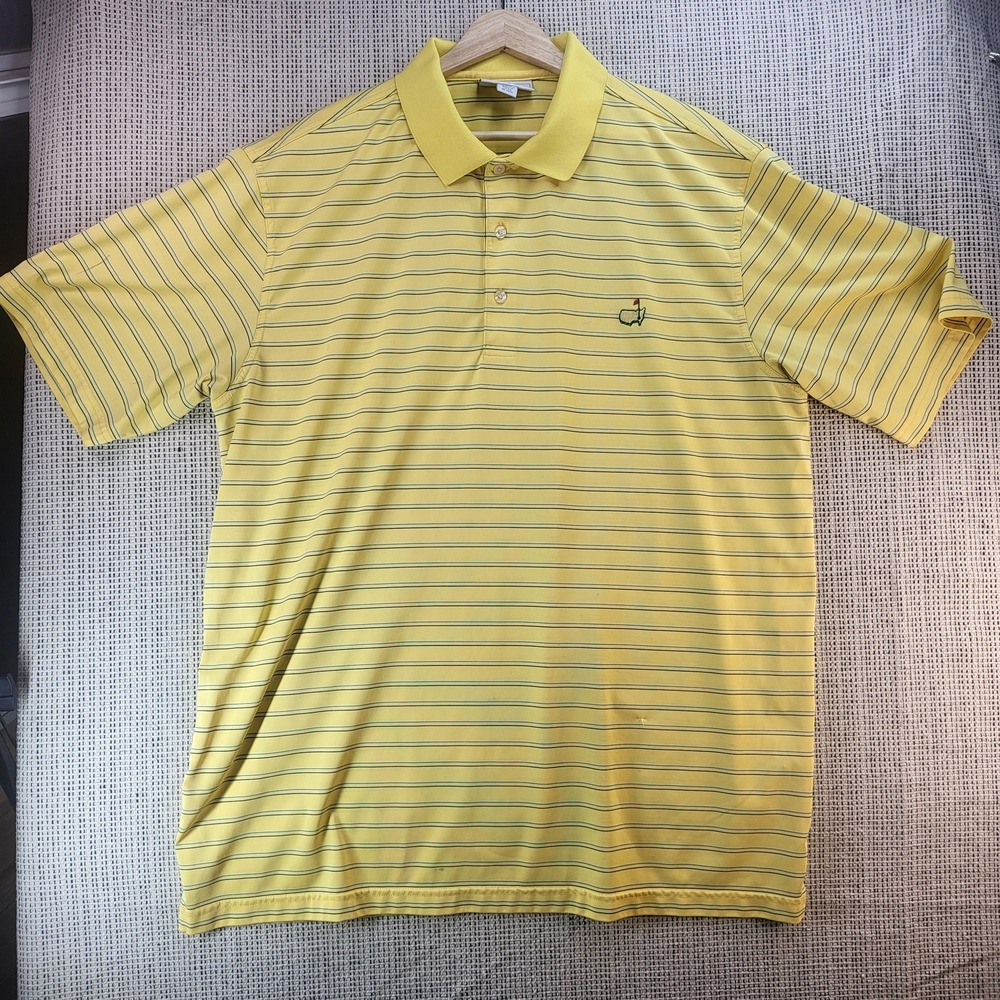 Masters Performance‎ Polo Shirt Mens XL Yellow Striped Golf Augusta USA Map Logo